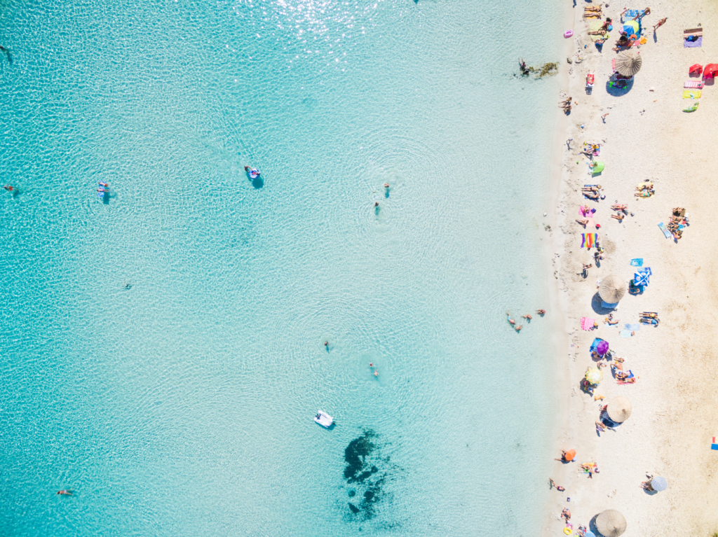 beach with tourists